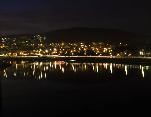 Widok nocny z mostu Ria de Pontevedra — Zdjęcie stockowe