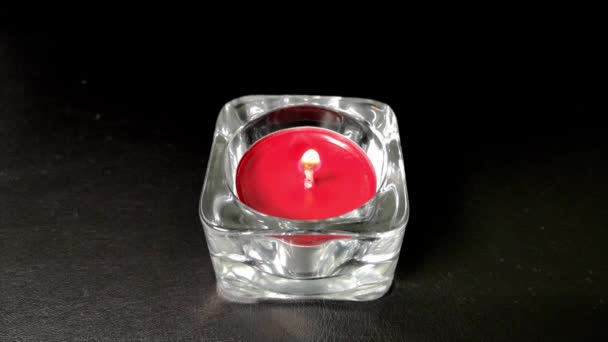 Match Igniting Red Candle Wind Blow Out Smoke Black Background — Stock Video