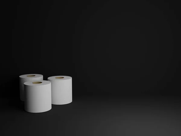 Realistyczny Papier Toaletowy Trzy Rolki Czarne Tło — Zdjęcie stockowe