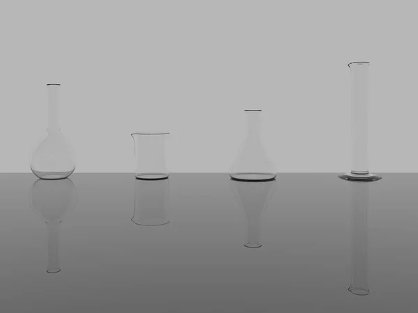 Szkło Laboratoryjne Realistyczna Zlewka Laboratoryjna Kolba Kolba Miarowa Cylinder Projekt — Zdjęcie stockowe