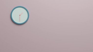 Pembe arka planda asgari saat var. Pastel renk paleti. Zaman kavramı. 3 Boyutlu Canlandırma.