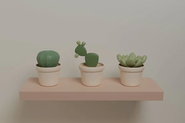 Cactus Fichi India Pianta Succulenta Design Colori Pastello Rendering — Foto Stock