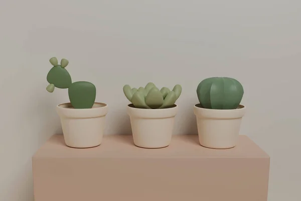 Kaktus Kłująca Gruszka Soczysta Roślina Pudełku Projekt Pastelowe Kolory Renderowanie — Zdjęcie stockowe