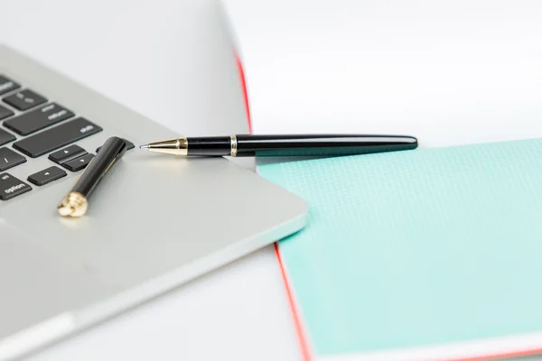 Portatile con penna e notebook Immagine Stock