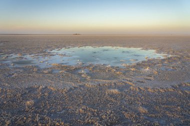 Etiyopya 'daki Danakil Buhranı' nda Asale Gölü 'nün tuz düzlüklerinde kaynayan gölet.. 