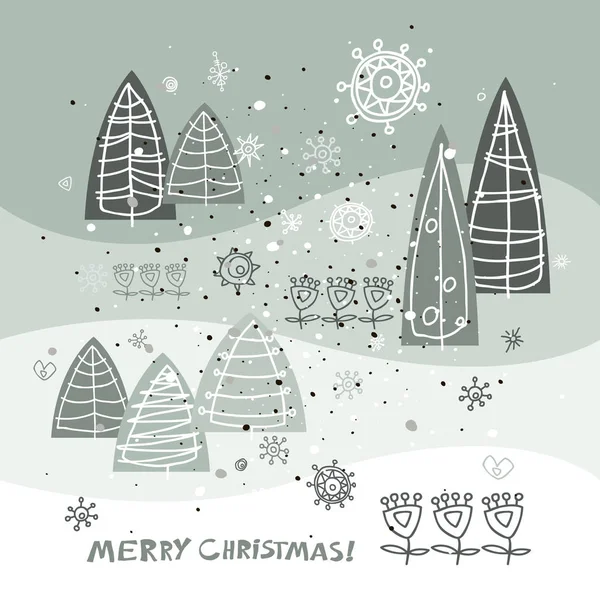 Joyeux Noël et bonne année carte de voeux. Illustration vectorielle des vacances. Arbres stylisés abstraits d'hiver . — Image vectorielle