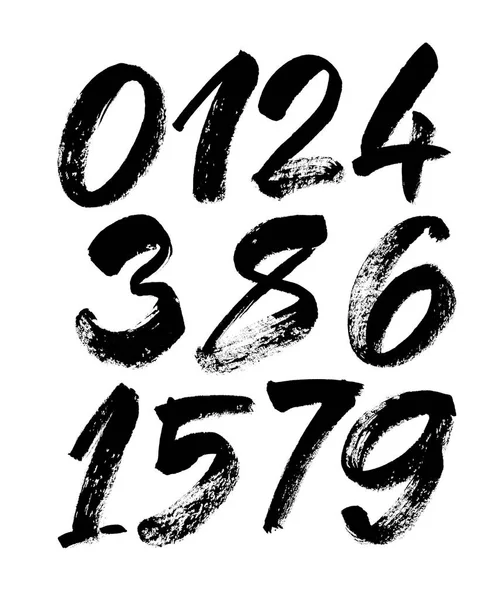 Vector set of calligraphic acrylic or ink numbers, brush lettering — Stock Vector