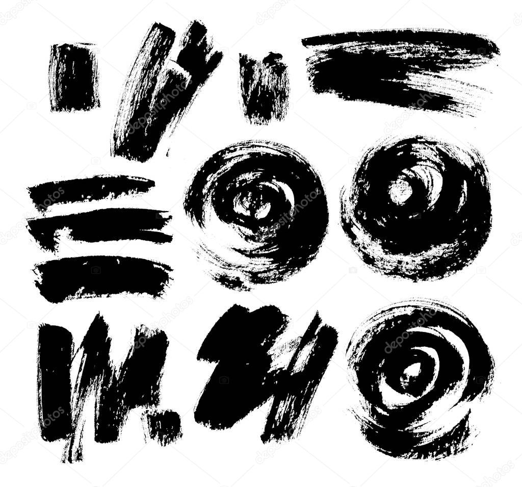 Black grungy vector abstract hand-painted background. Grunge Brush Stroke. Modern Textured Brush Stroke. Set.