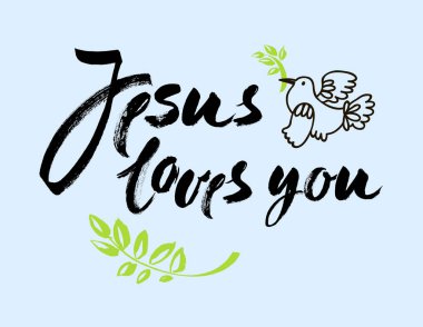 İsa seni - vektör ilham alıntı seviyor. Yeni eve taşınma partisi poster için tasarım öğesi. Modern fırça baskı yazı. El yazı tasarımınız için.