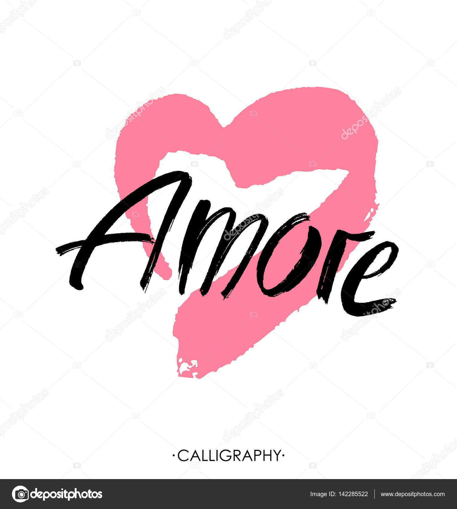 Image vectorielle Amore - mot à lettres dessiné à la main avec coeur rose.  L'art vectoriel. Carte de voeux Calligraphie Saint Valentin . par  ©FarbaKolerova - 142285522, image size:921x1024