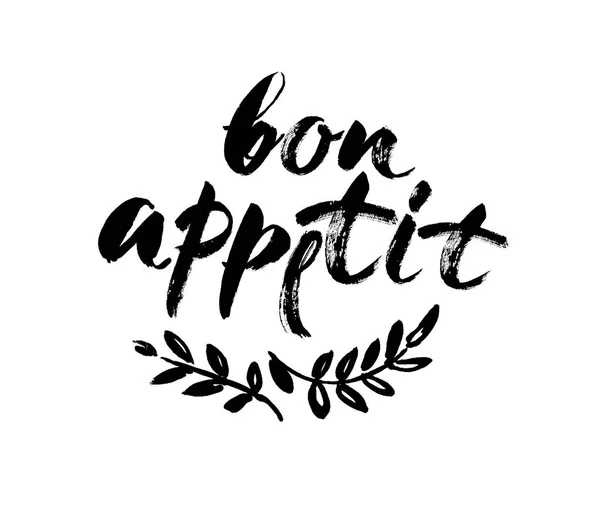 Bon appetit card. Fondo de letras dibujado a mano. Ilustración de tinta. Caligrafía moderna. Aislado sobre fondo blanco . — Archivo Imágenes Vectoriales