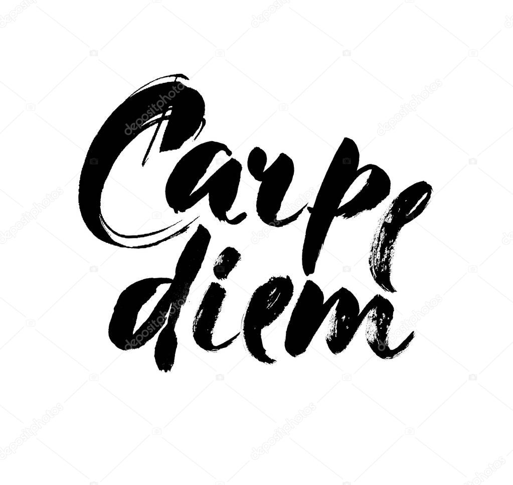 Carpe diem. Hand-lettering using a brush inspirational quote isolated on white background. Vector calligraphy art.