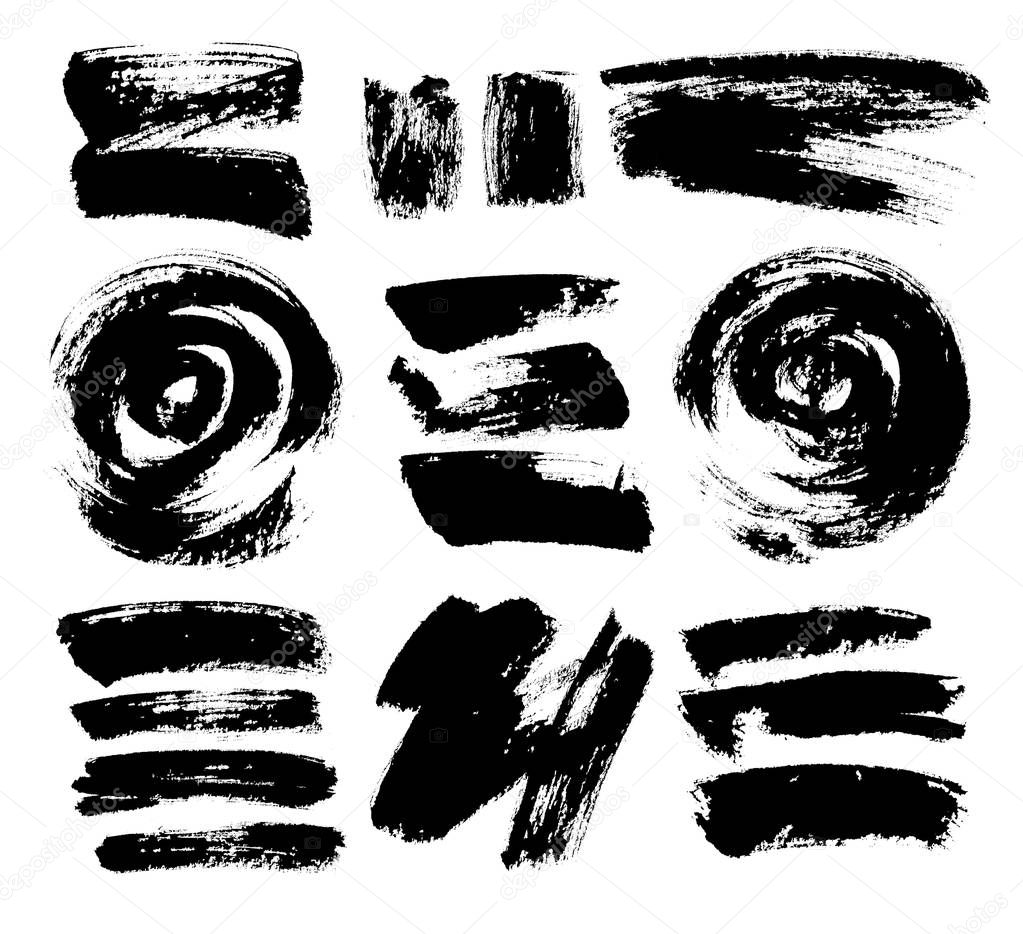 Black grungy vector abstract hand-painted background. Grunge Brush Stroke. Modern Textured Brush Stroke. Set.