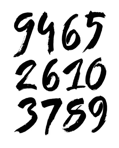 Vector set of calligraphic acrylic or ink numbers, brush lettering — Stock Vector