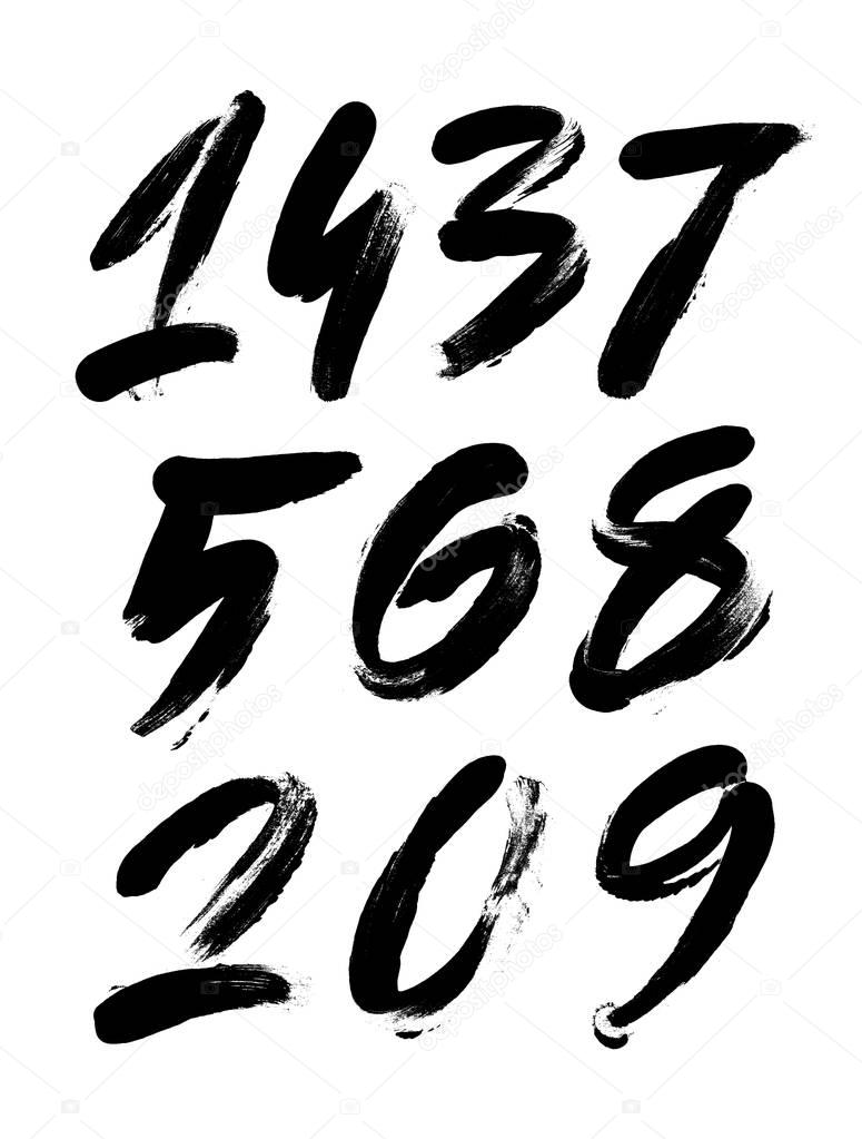vector set of calligraphic acrylic or ink numbers, finger lettering
