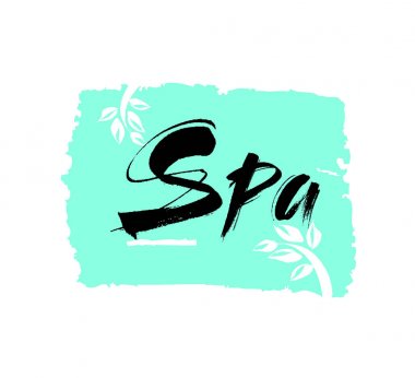 Spa merkezi. Elle çizilmiş yazı ile yaprak yeşil mürekkep. Modern fırça vektör hat