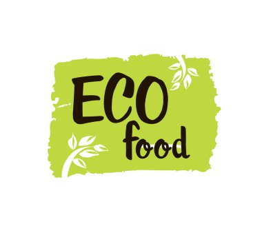 Eco gıda - el çizilen fırça metin rozet, etiket, afiş, poster Handdrawn yazı tasarımlar Vejetaryen Restoran, kafe, fırın menü.