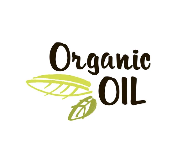 Organic oil hand drawn label isolated vector illustration. Natural beauty, healthy lifestyle, eco spa, bio care ingredient. Organic oil badge, icon, logo for natural cosmetics. Eco friendly concept — Stock Vector