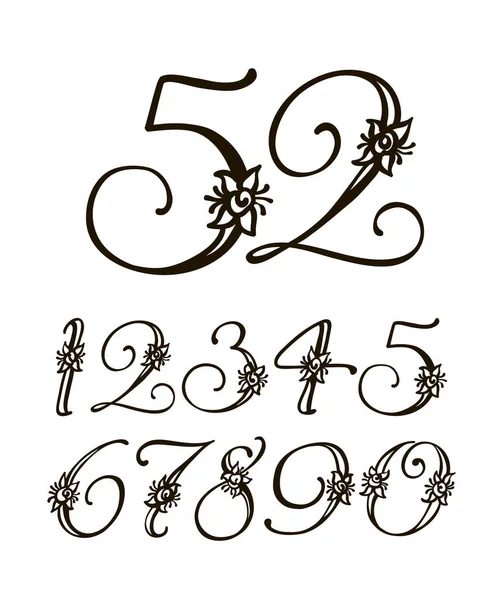 Vector handskrivna kalligrafiska teckensnitt. Uppsättning nummer för helgdagar, högtidsdagar, födda — Stock vektor