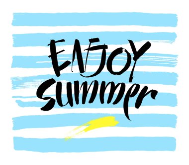 Yazıt yaz keyfini çıkarın. Büyük yaz hediye kartı. Beyaz arka plan üzerinde vektör çizim. Moda hat.