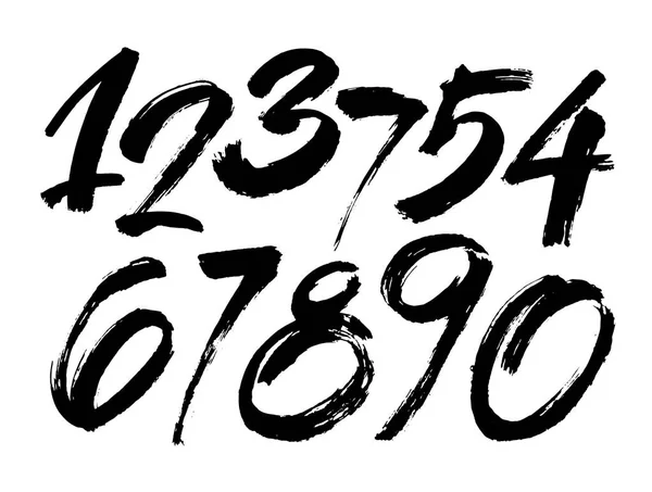 Vector set of calligraphic acrylic or ink numbers, brush lettering — Stock Vector