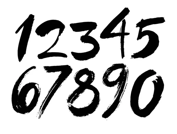 Jeu vectoriel de chiffres calligraphiques acryliques ou à l'encre, lettrage au pinceau — Image vectorielle