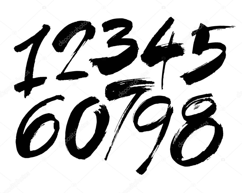 vector set of calligraphic acrylic or ink numbers, brush lettering