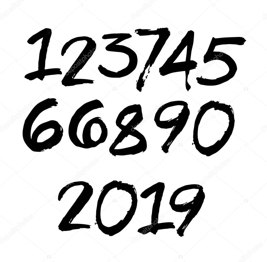 Vector conjunto de números caligráficos del acrílico o la tinta, el
