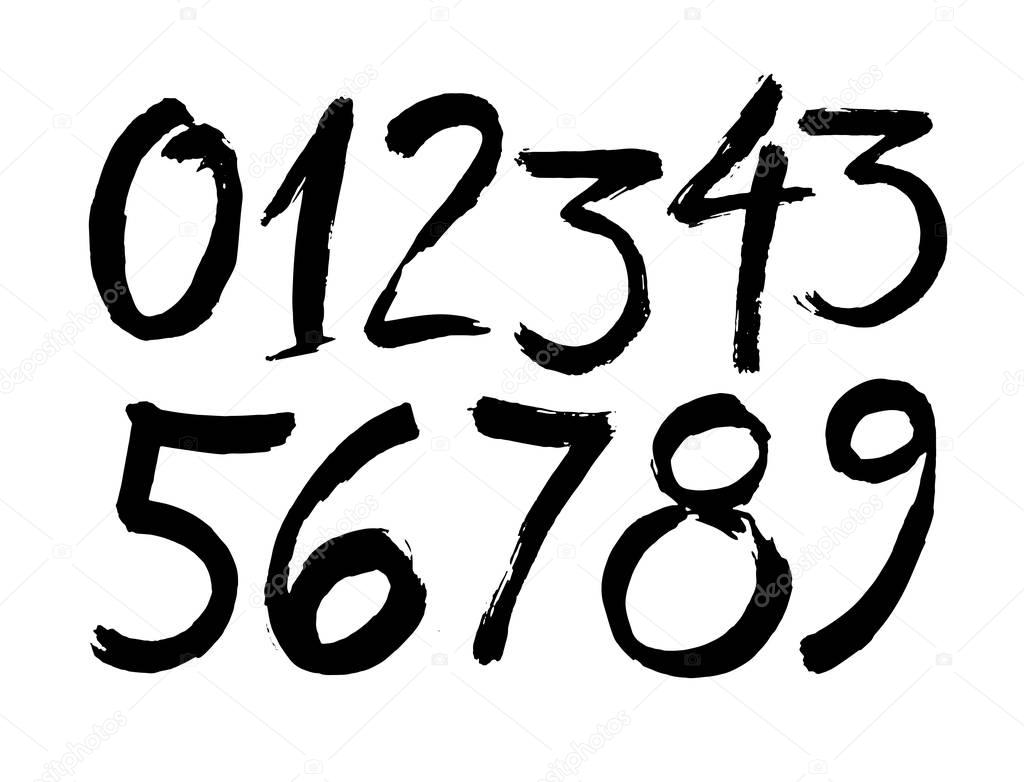 vector set of calligraphic acrylic or ink numbers, brush lettering