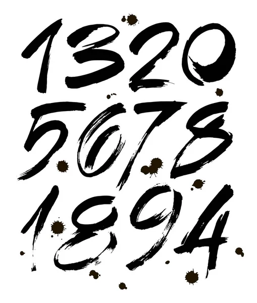 Vector set of calligraphic ink numbers for your design, brush lettering — Stock Vector