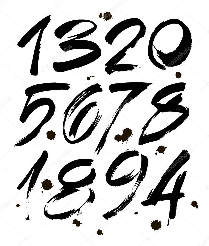 Vector set of calligraphic ink numbers for your design, brush lettering