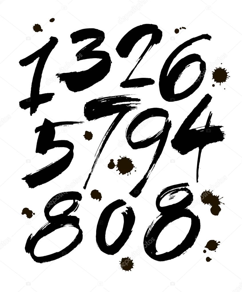 Vector set of calligraphic ink numbers for your design, brush lettering