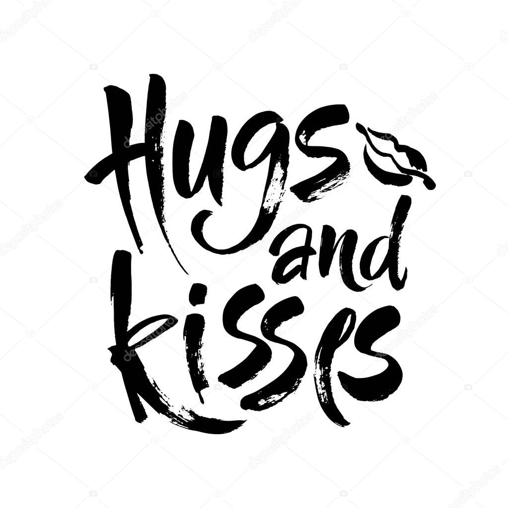 hugs and kisses. Hand drawn creative calligraphy and brush lettering isolated on white background. design for holiday greeting card and invitation wedding, Valentine s day and Happy love day.