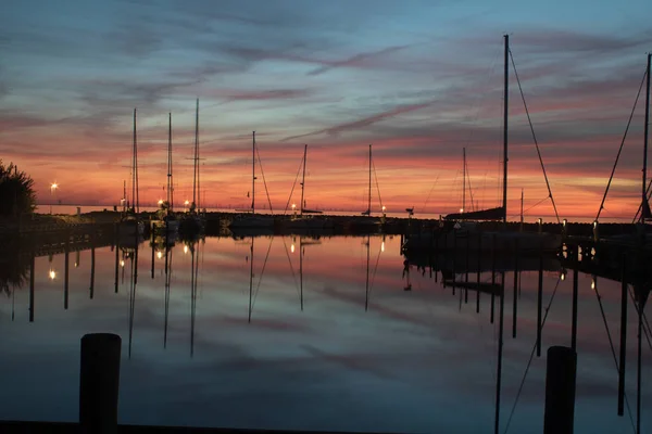 Solnedgång Danmark Hamnen Gedser — Stockfoto