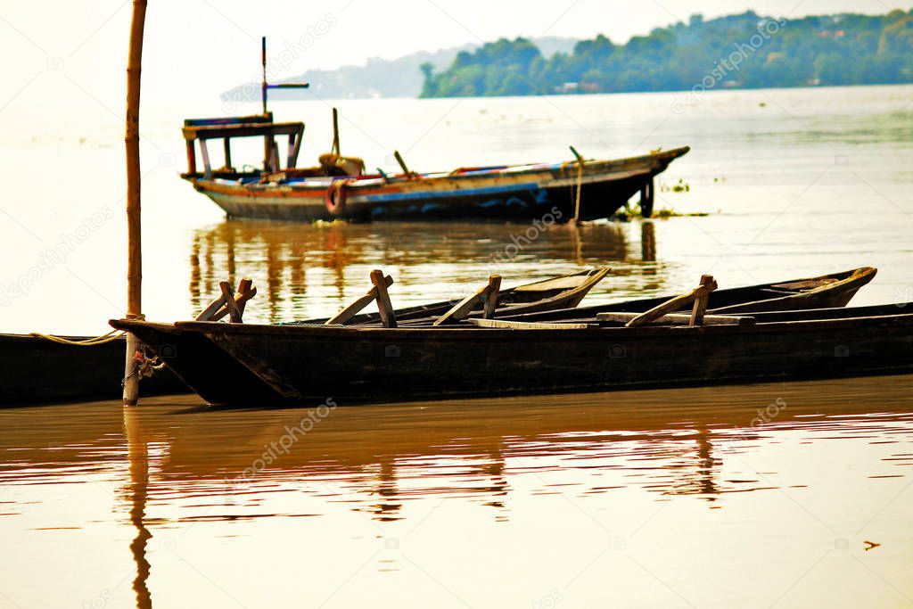 View of a wooden fishing boat nose at Brahmaputra Rive Assam Ind