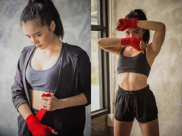 Mujeres Jóvenes Practicando Kickboxing Gimnasio — Foto de Stock