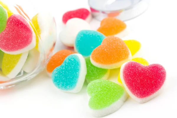 Srdce bonbony potažené cukru, srdce barevné sladké bonbóny, s — Stock fotografie