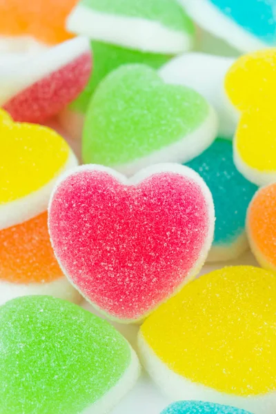 Szív cukorka bevonva cukorral, szív színes édes cukorka, s — Stock Fotó