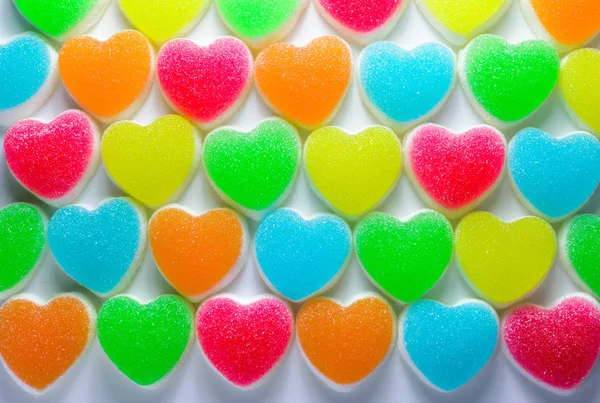 Hjärtat godis belagda med socker, hjärtat färgglada söta karameller, s — Stockfoto
