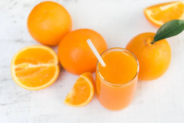 Verre Jus Orange Frais Vue Dessus — Photo