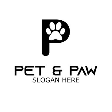 Vektör Paw harfi P logo tasarım şablonu. Basit tasarım pati hayvanı ve P harfi. Simge, logo, amblem, evcil hayvan dükkanı etiketi, evcil hayvan markası kimliği, şirket ve uygulama simgesi için marka yapabilirsiniz..