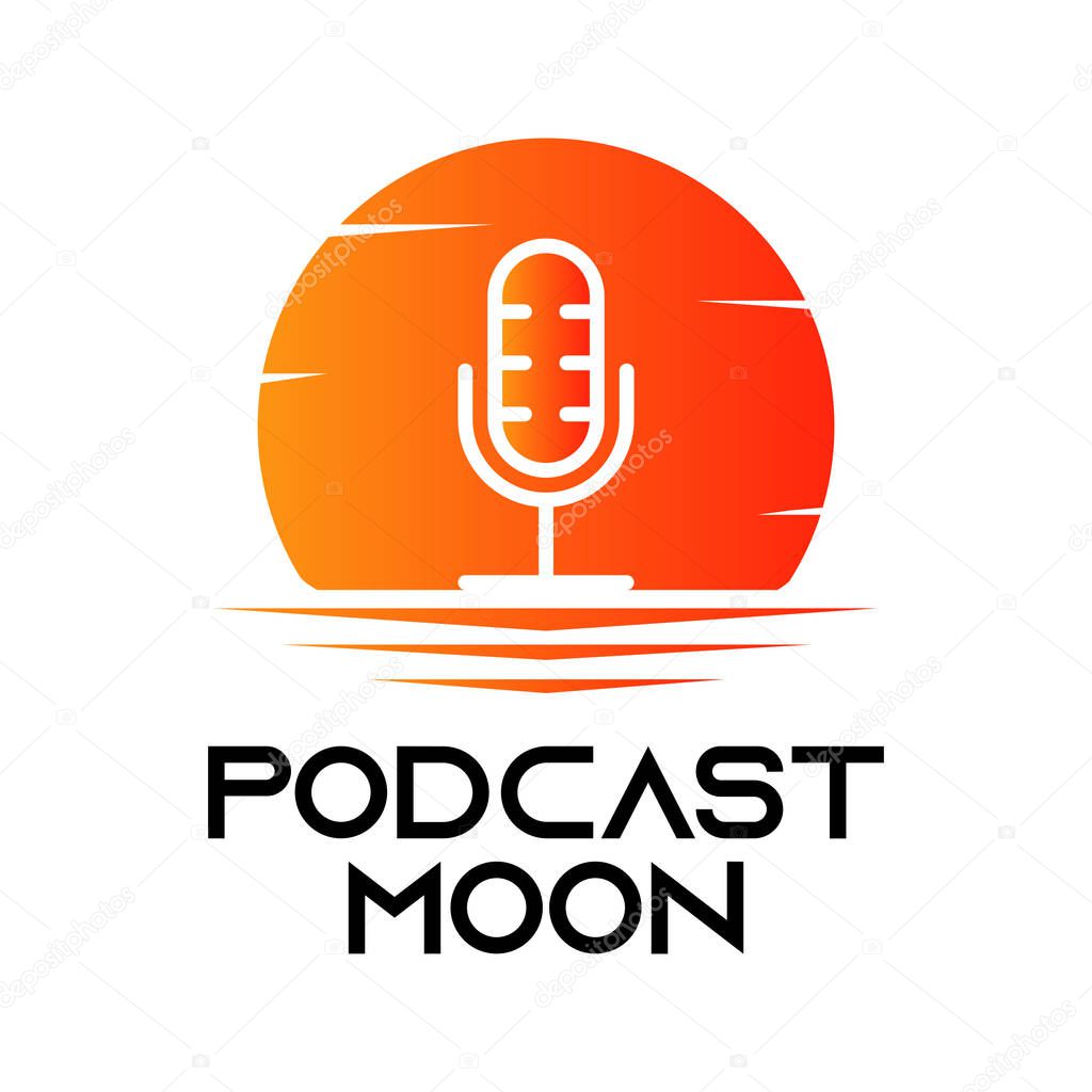 Microphone logo design with the moon