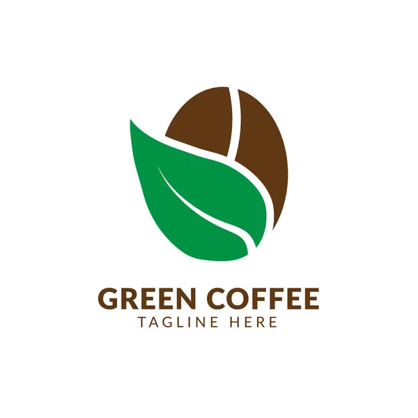 Kávébab logó levél ital és élelmiszer, kávébab tervez bio különböző ikonok zöld és barna kávé — Stock Vector