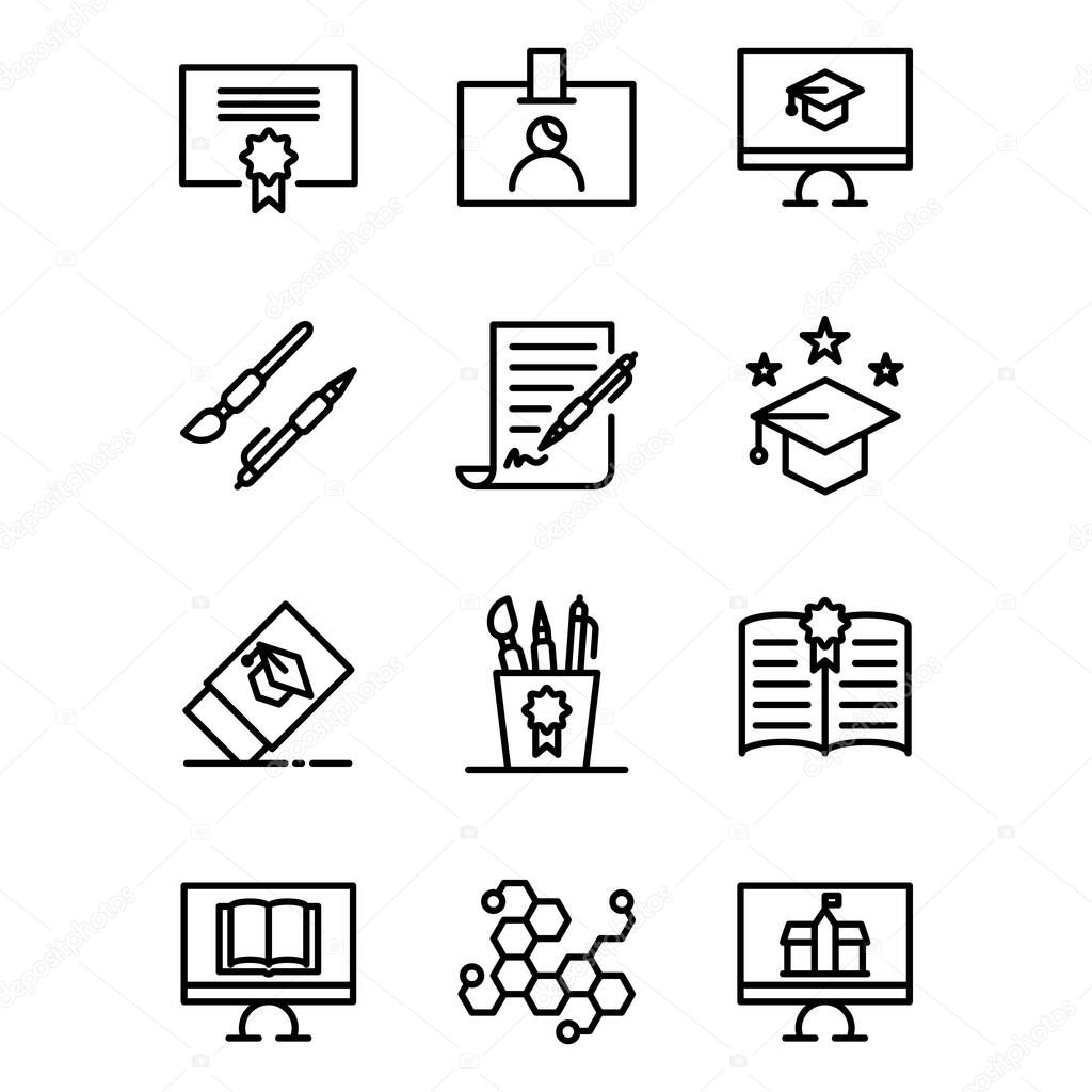 School icon set include certificate,id card,pen,study,bachelor,eraser,equipment,book,science,computer