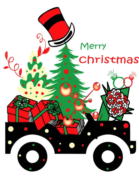 Noel Baba, yeni yılda hediyelerle dolu bir arabada.. — Stok fotoğraf
