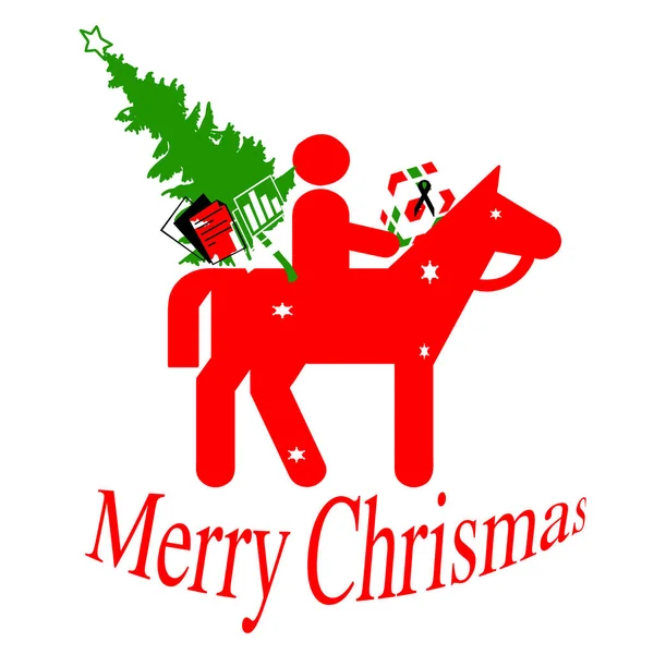 Santa Claus on horseback with Christmas tree and gifts — ストック写真