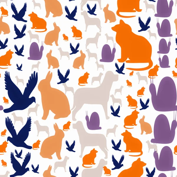 Fågel kanin hund och mjau katt djur sömlös mönster — Stockfoto