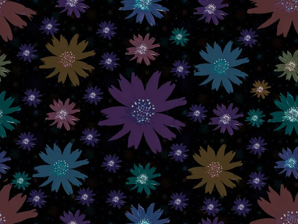 クールなカラフルな花のシームレスなパターン — ストック写真