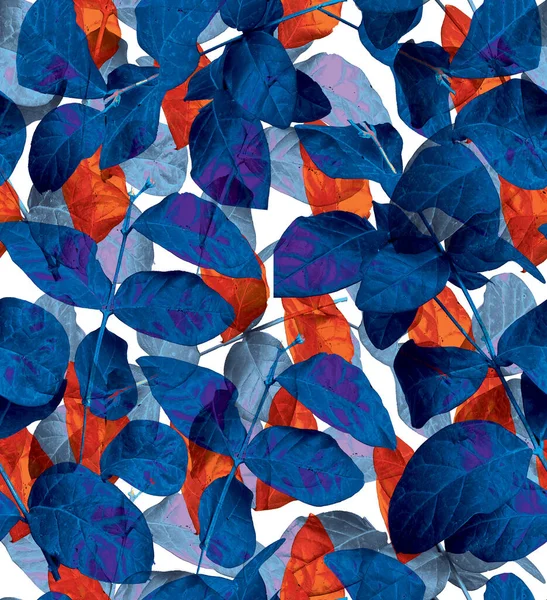 dark blue and orange red colored leaves  seamless pattern