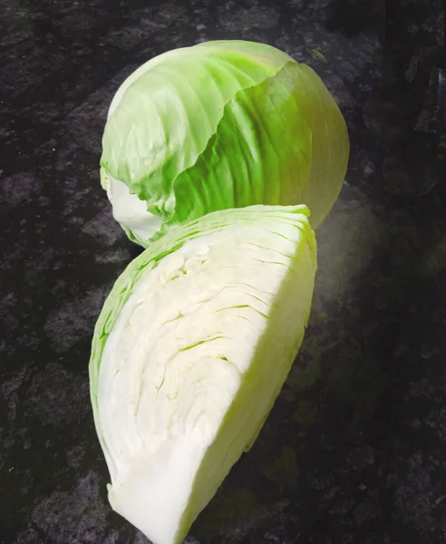 Fresh Cut Whole Green Cabbage Vegetable — Stock Photo, Image
